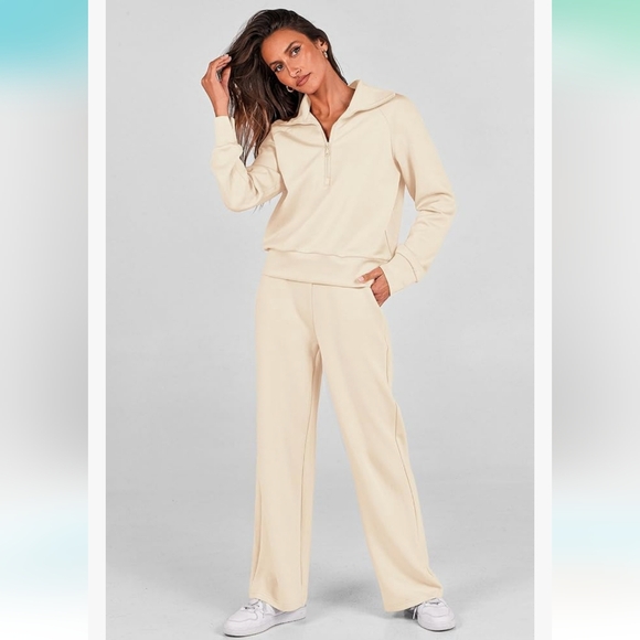 Nwt prettygarden 2 piece tan softstreme half zip and sweatpants set size medium - Picture 2 of 16